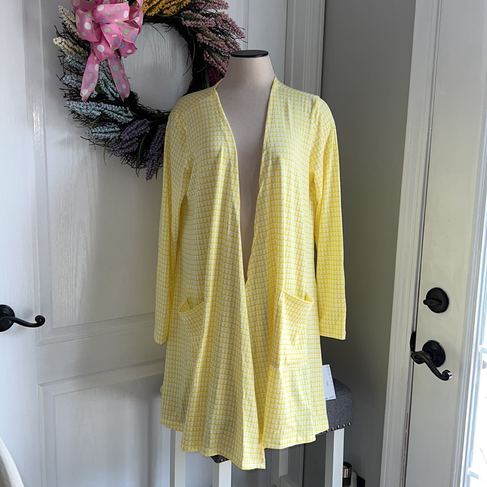 NWT LulaRoe Caroline Cardigan Yellow and White Size Large